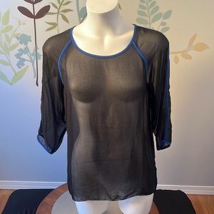 4/$20 Black sheer top and blue stripe detail